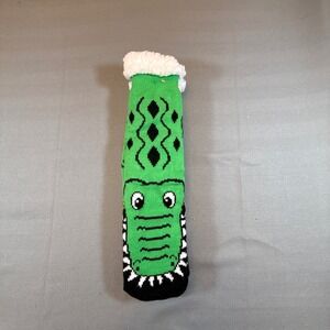 Green Alligator Slipper Socks Faux Shearling Lined Non-Slip Gripper Bottoms 2260